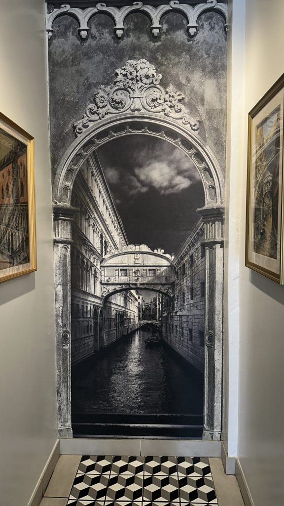 Venetian-inspired artwork reflecting Italian café culture